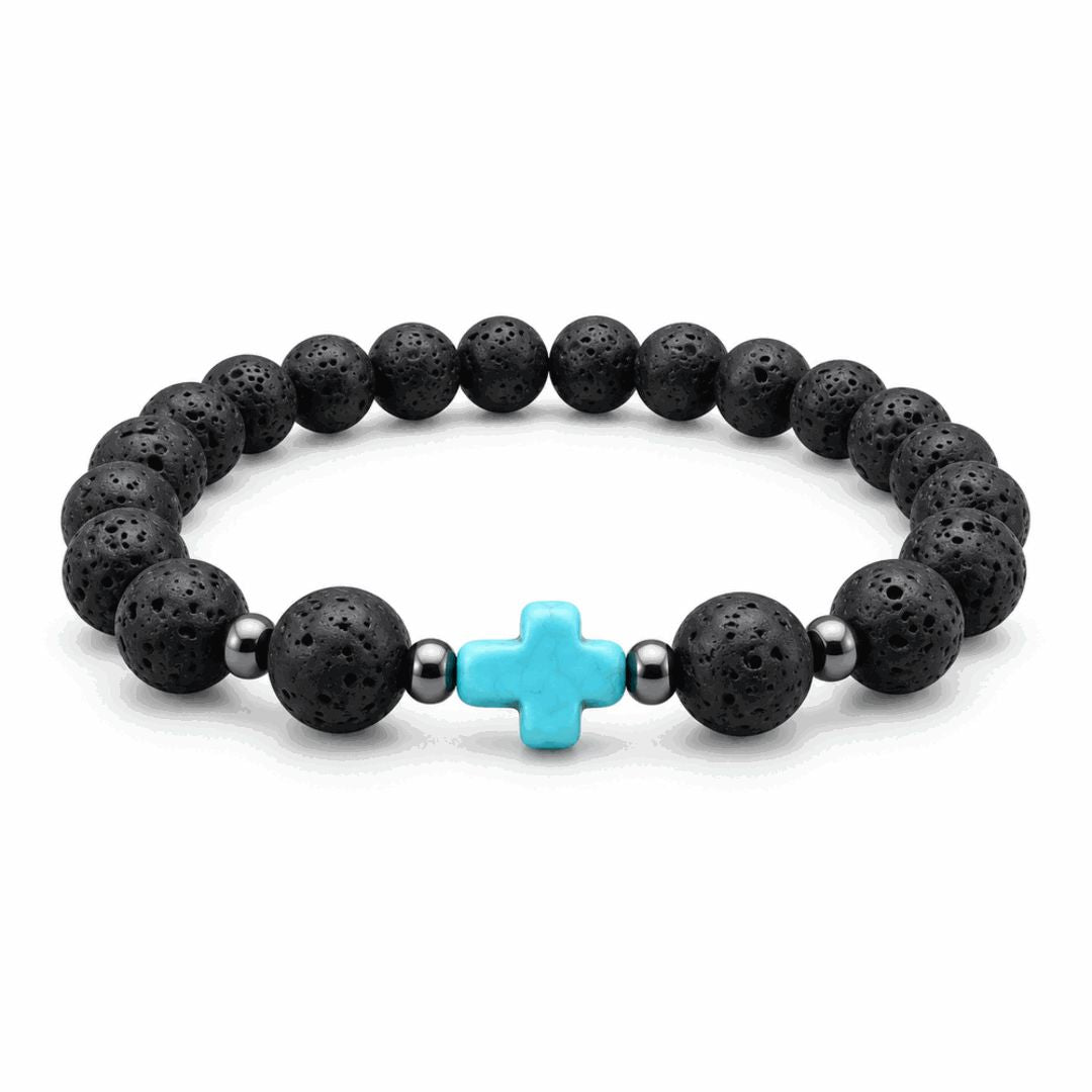 Black lava bracelet turquoise cross