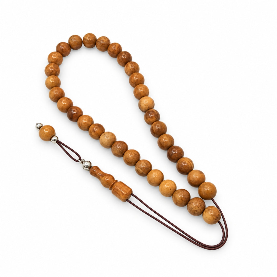 Round wooden beads with cord loop
