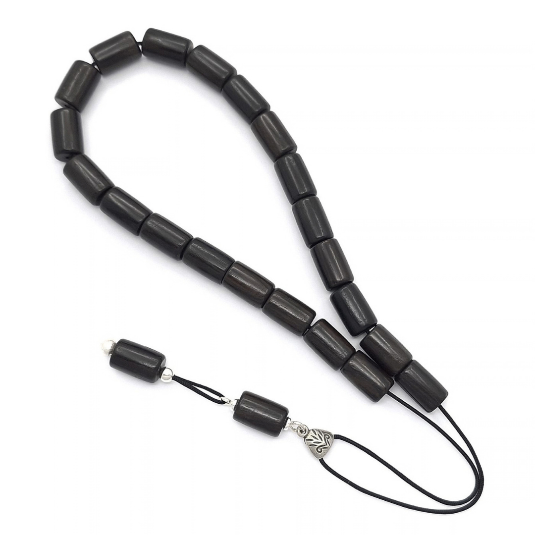 Black cylindrical beads with cord loop