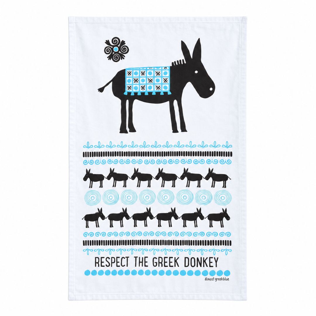 Greek donkey cotton tea towel