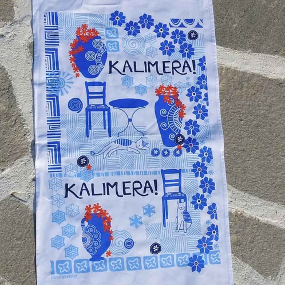 Kalimera cotton tea towel display