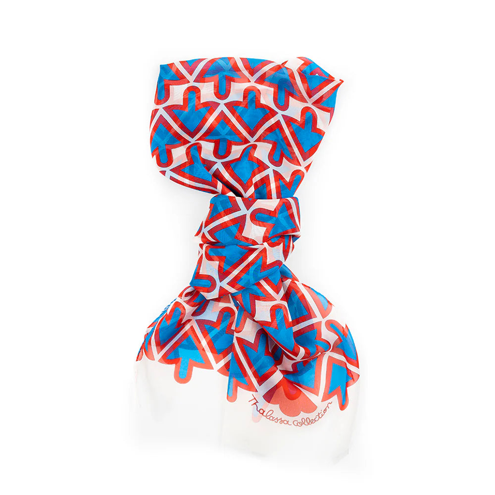 Colorful patterned headscarf on a white background