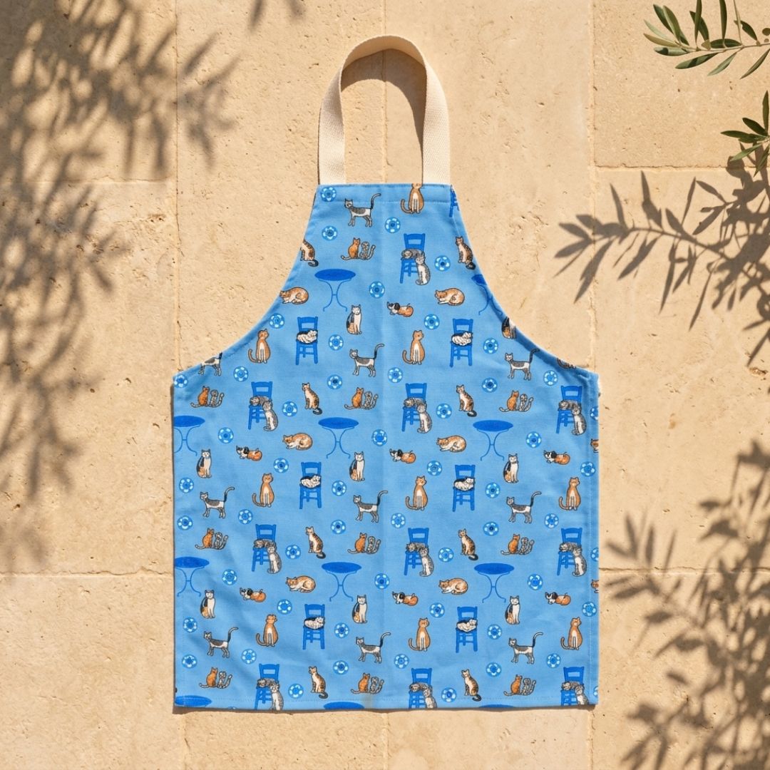 Blue cat apron wall display