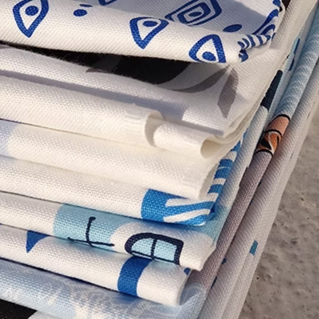 Folded A Hue of Greek Blue cotton tea towels, detail view | Thalassea