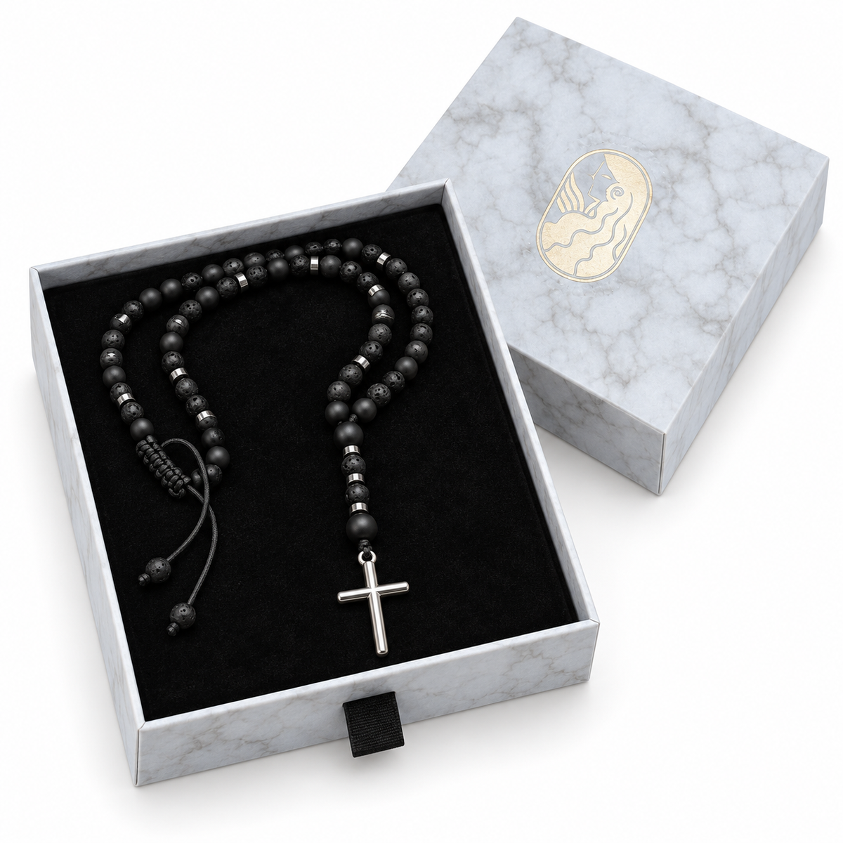 Cross Men's Adjustable Lava Stone Necklace