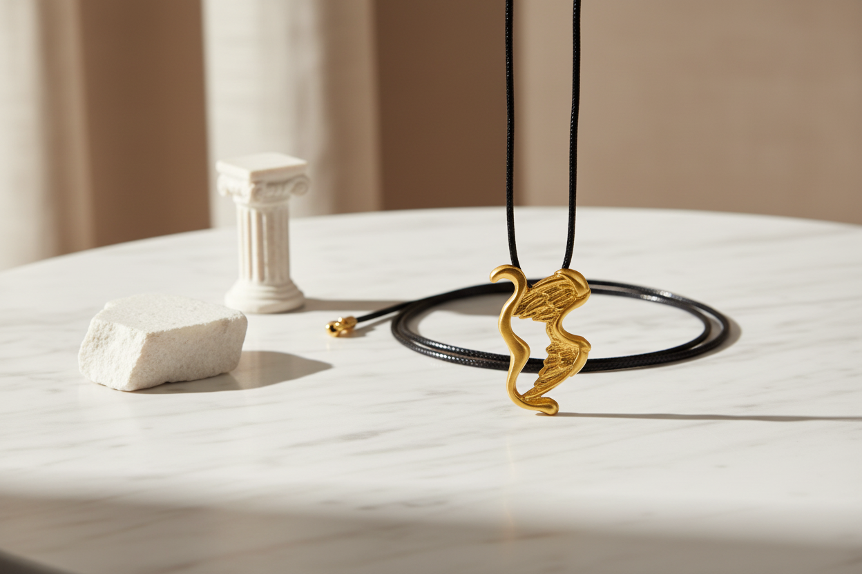 gold necklace in a marble background