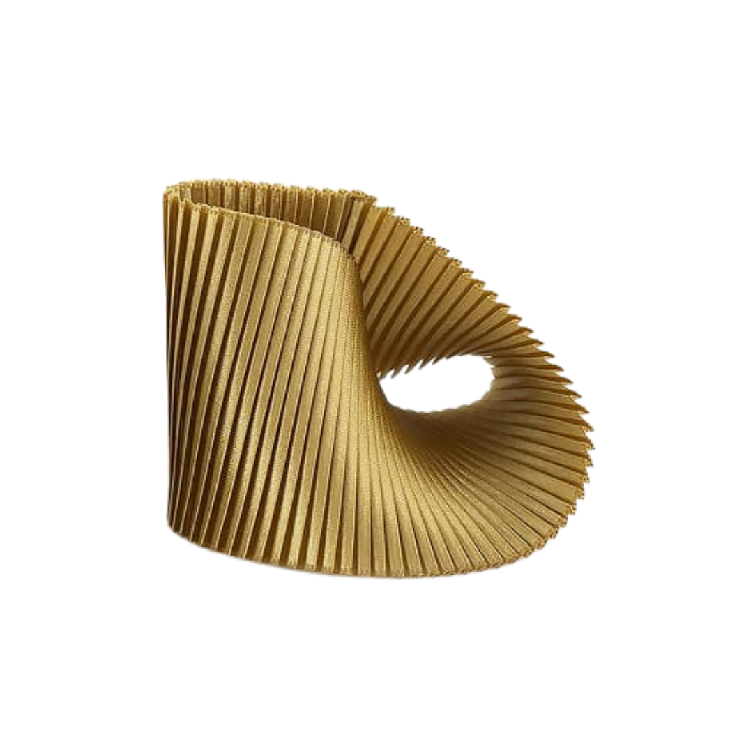 Gold pleated bracelet on a white background