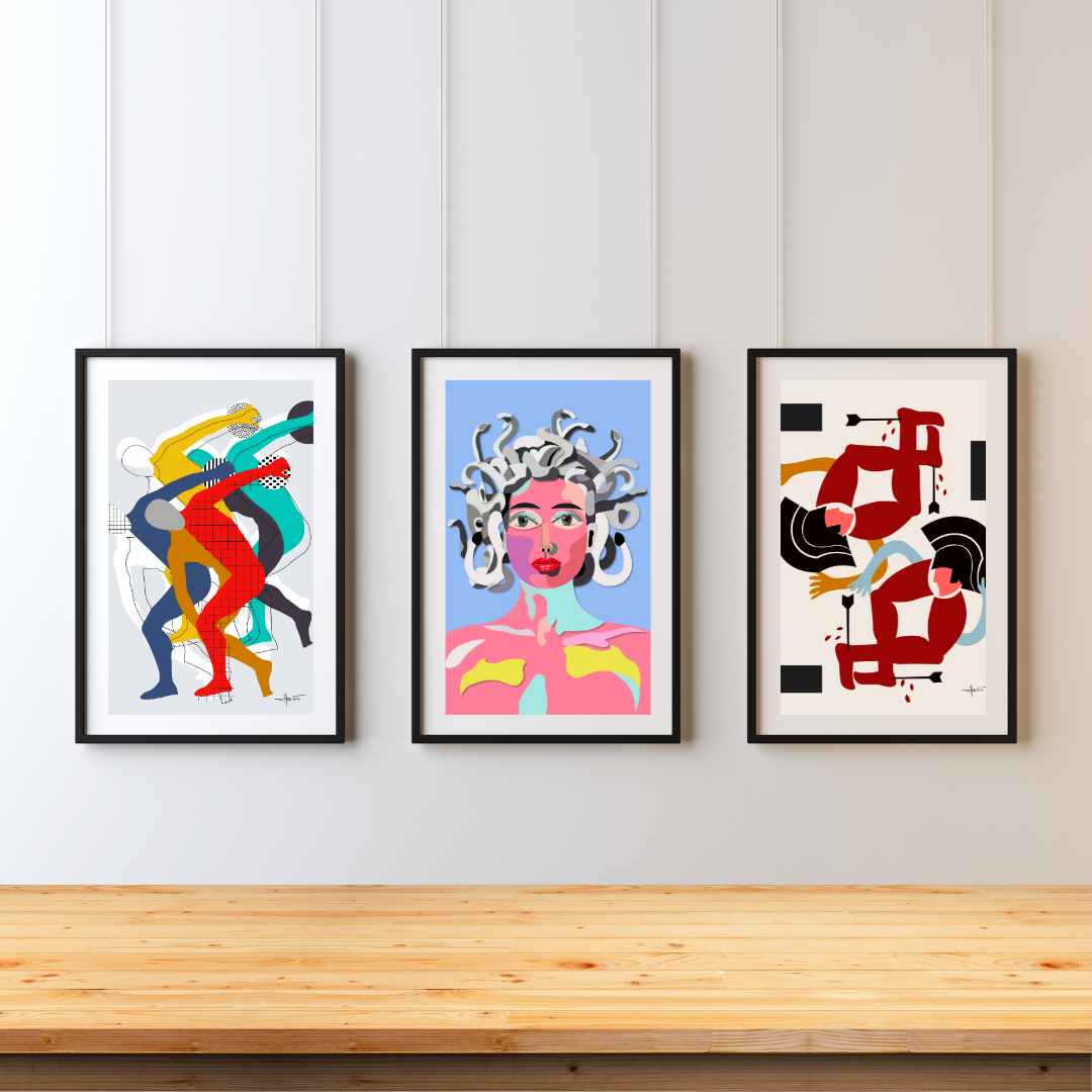 colourful frames on wall
