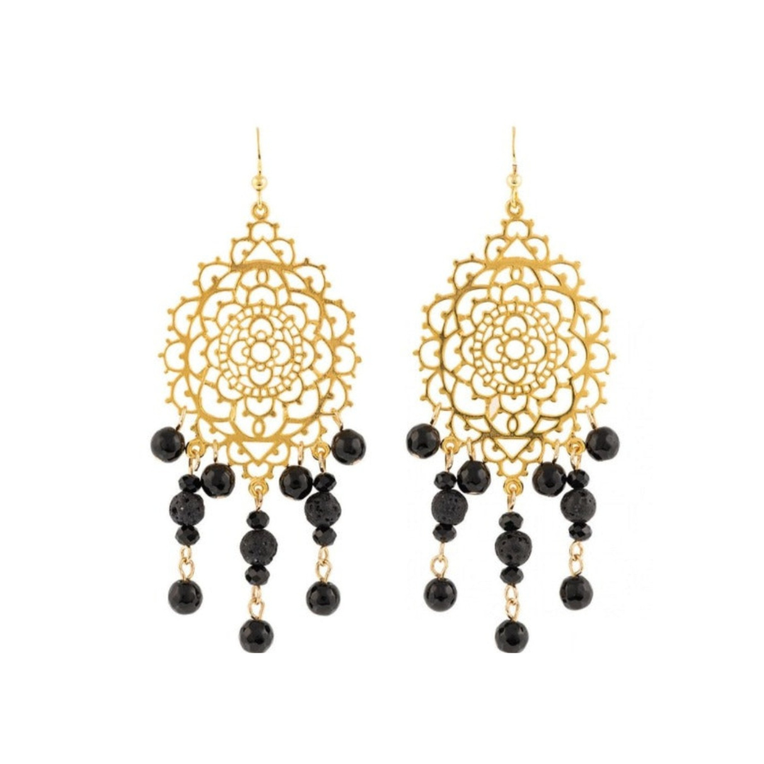 Chandelier 18k Gold Plated Black Earrings