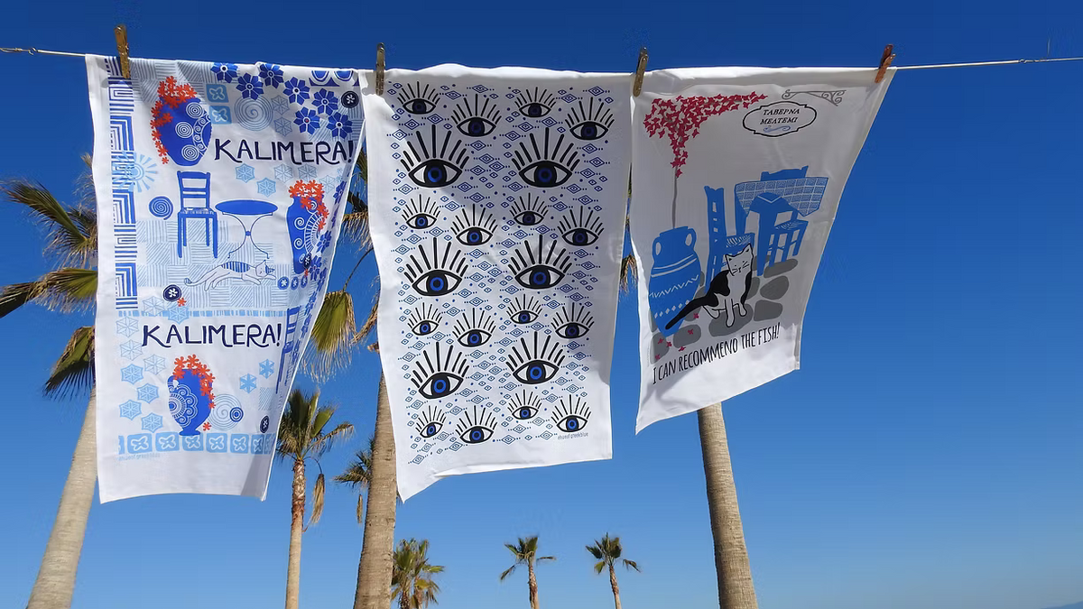 Kalimera Pots Cotton Tea Towel