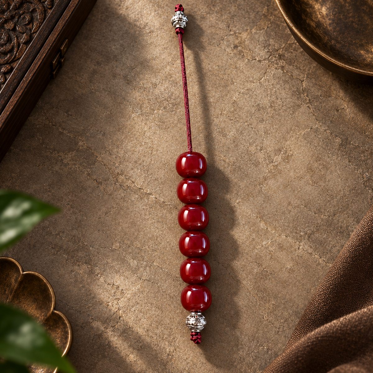 Burgundy Resin Beglery with Silver Accents