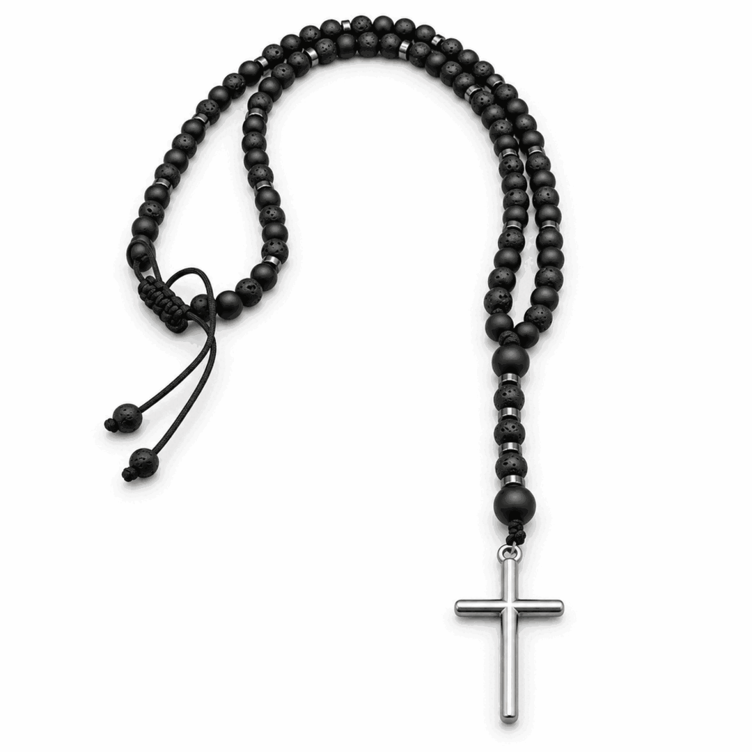 Cross Men's Adjustable Lava Stone Necklace