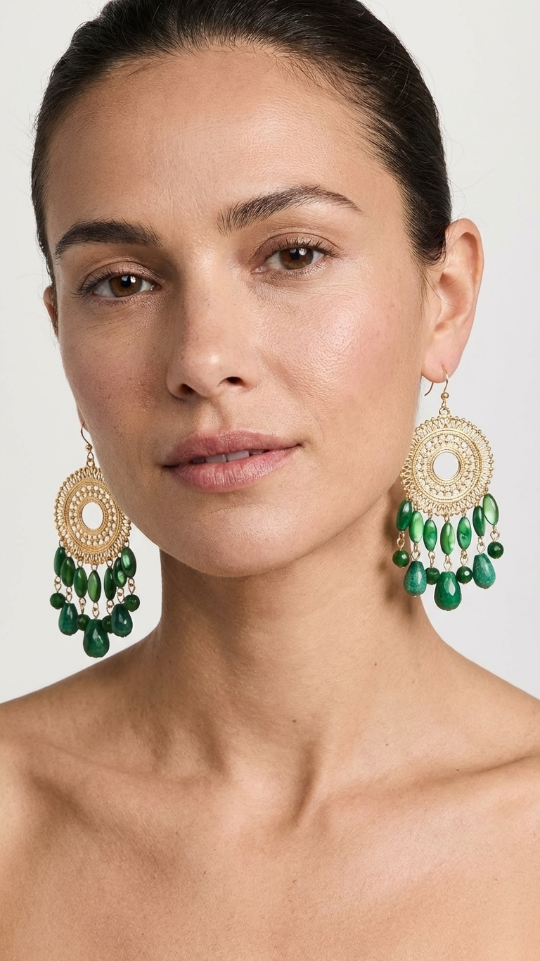 Chandelier 18k Gold Plated Green Earrings