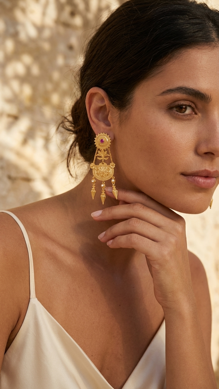 Hanging Amphoreas 24k Gold Plated Earrings