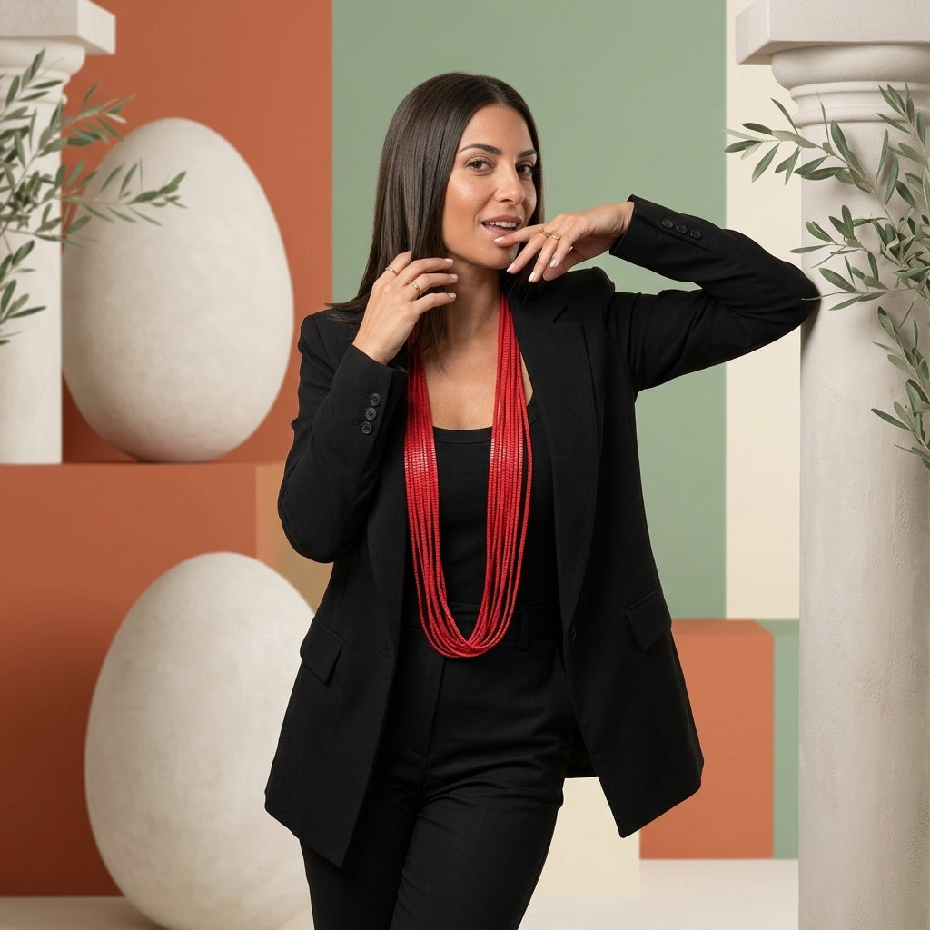 Red Esslip Pleated Necklace by Alexandra Tsoukala