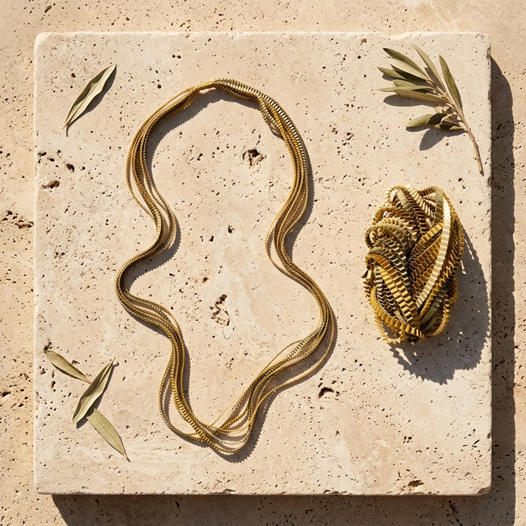 Khaki-Ivory-Gold Esslip Pleated Necklace by Alexandra Tsoukala