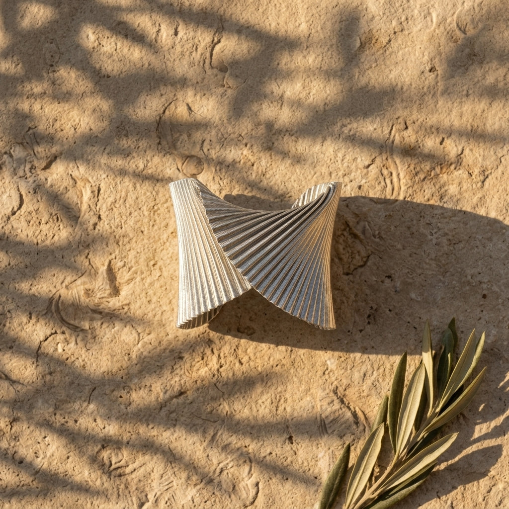 Silver Shell Pleated Satin Bracelet by Alexandra Tsoukala