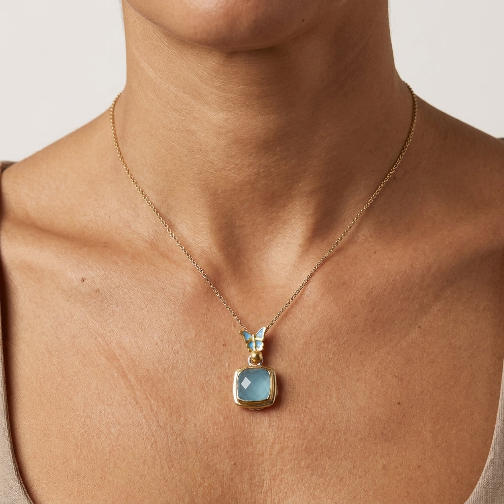 Turquoise Butterfly 18k Gold Plated Pendant