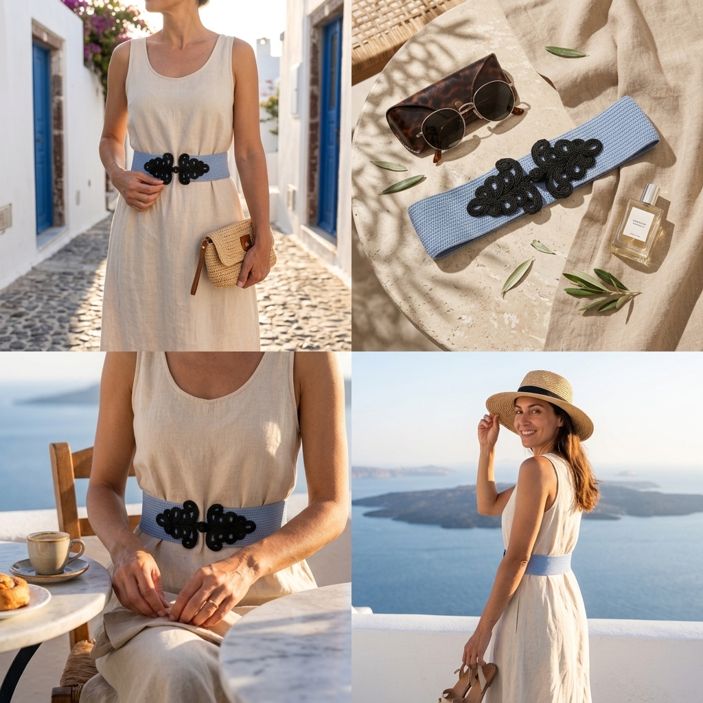 Black & Blue Belt styled four ways with a white summer dress