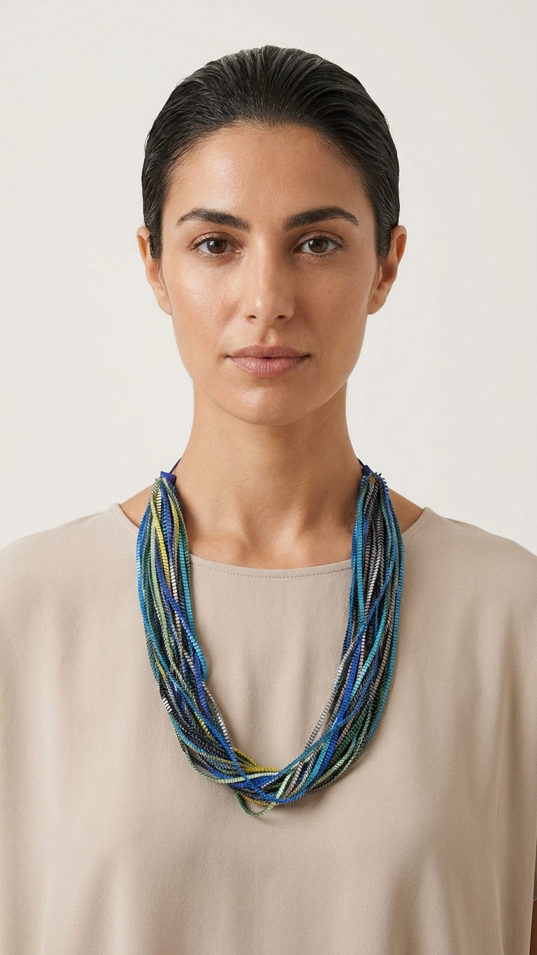 Blue Gold Fryni Pleated Necklace by Alexandra Tsoukala