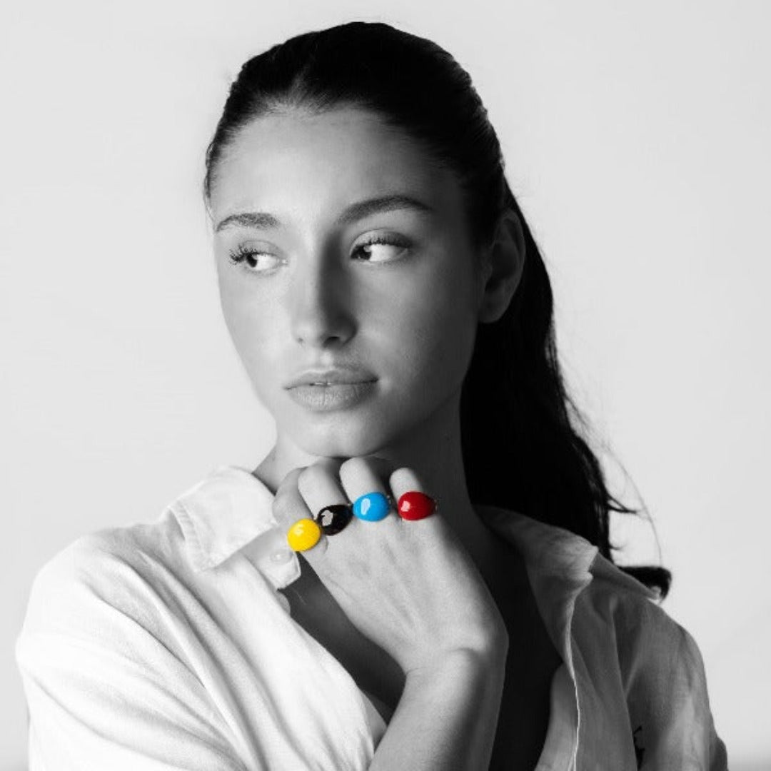 Helen Silver Black Adjustable Ring