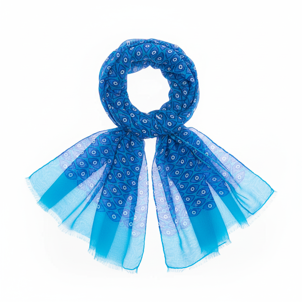 Blue patterned scarf on a white background