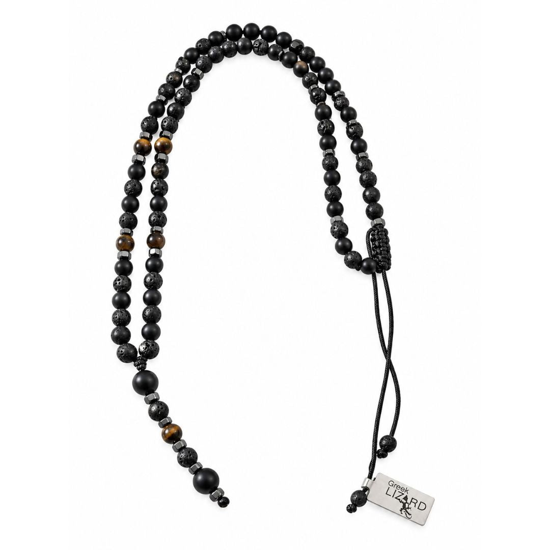 Black lava tiger eye prayer beads