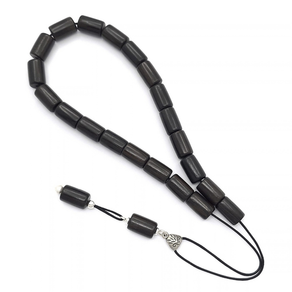 Black cylindrical beads with cord loop