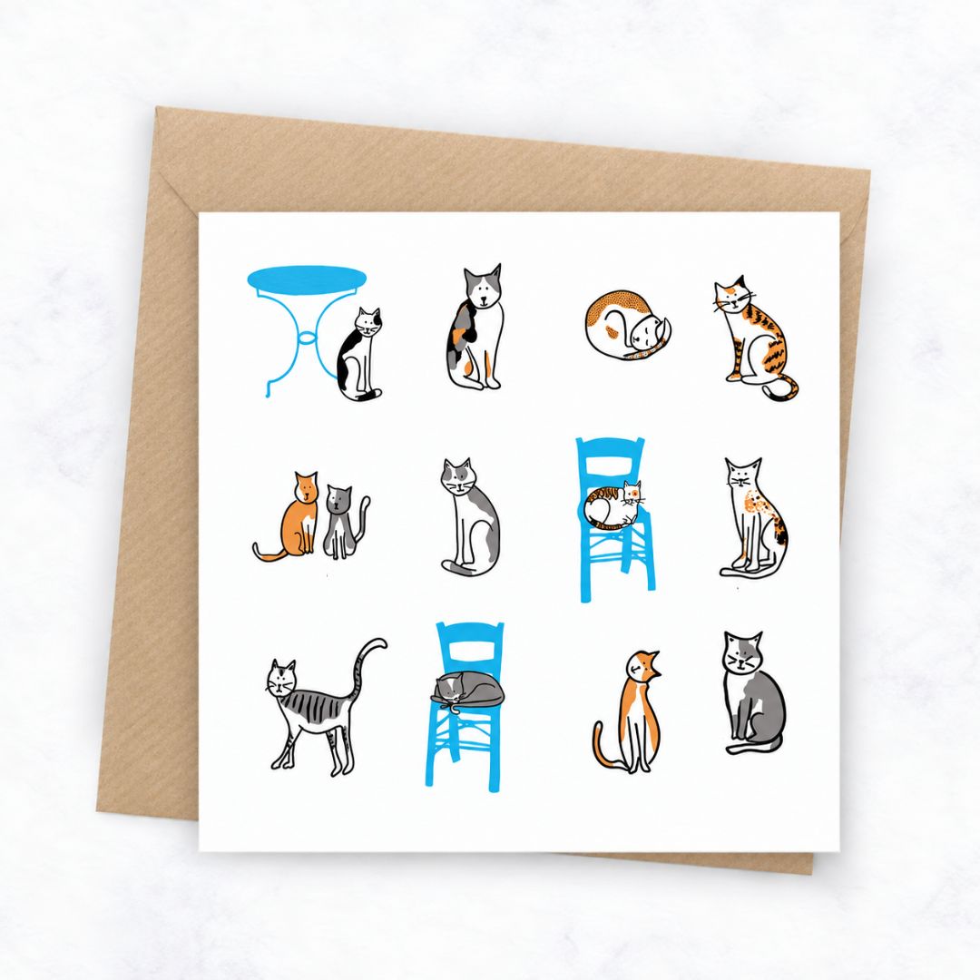 Illustrated Greek cat greeting card