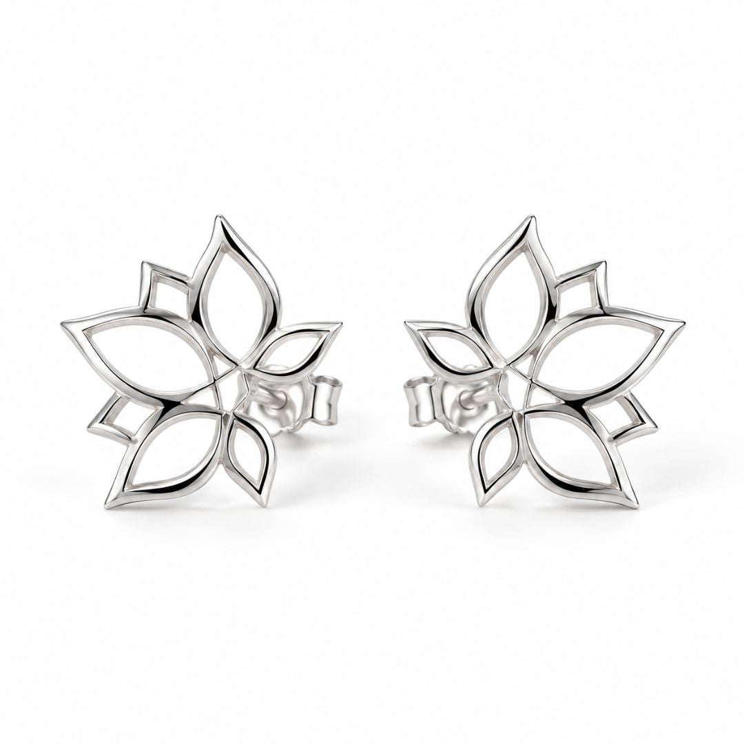 Silver floral stud earrings