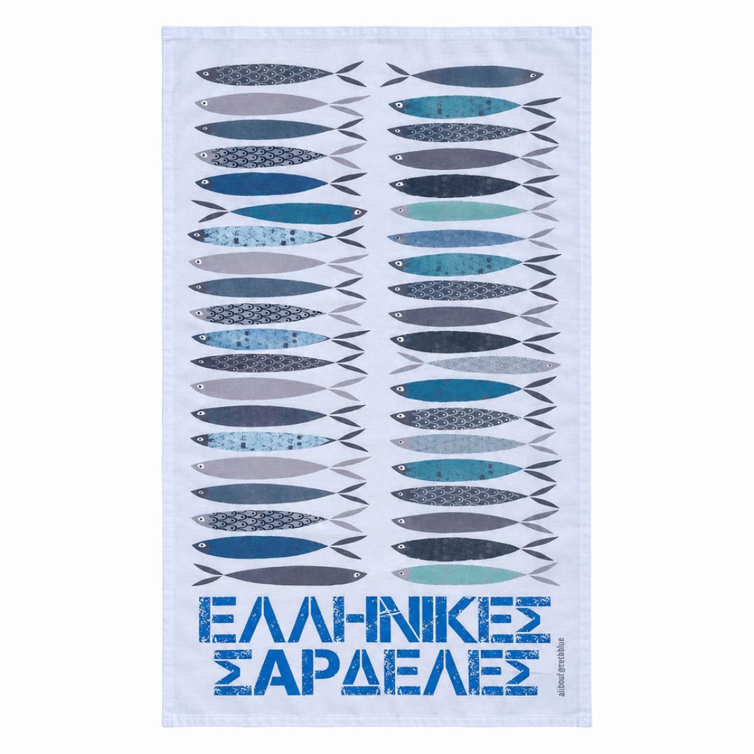 Folded Greek patterned tea towels