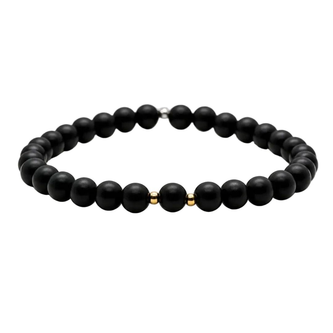 Black beaded bracelet white background