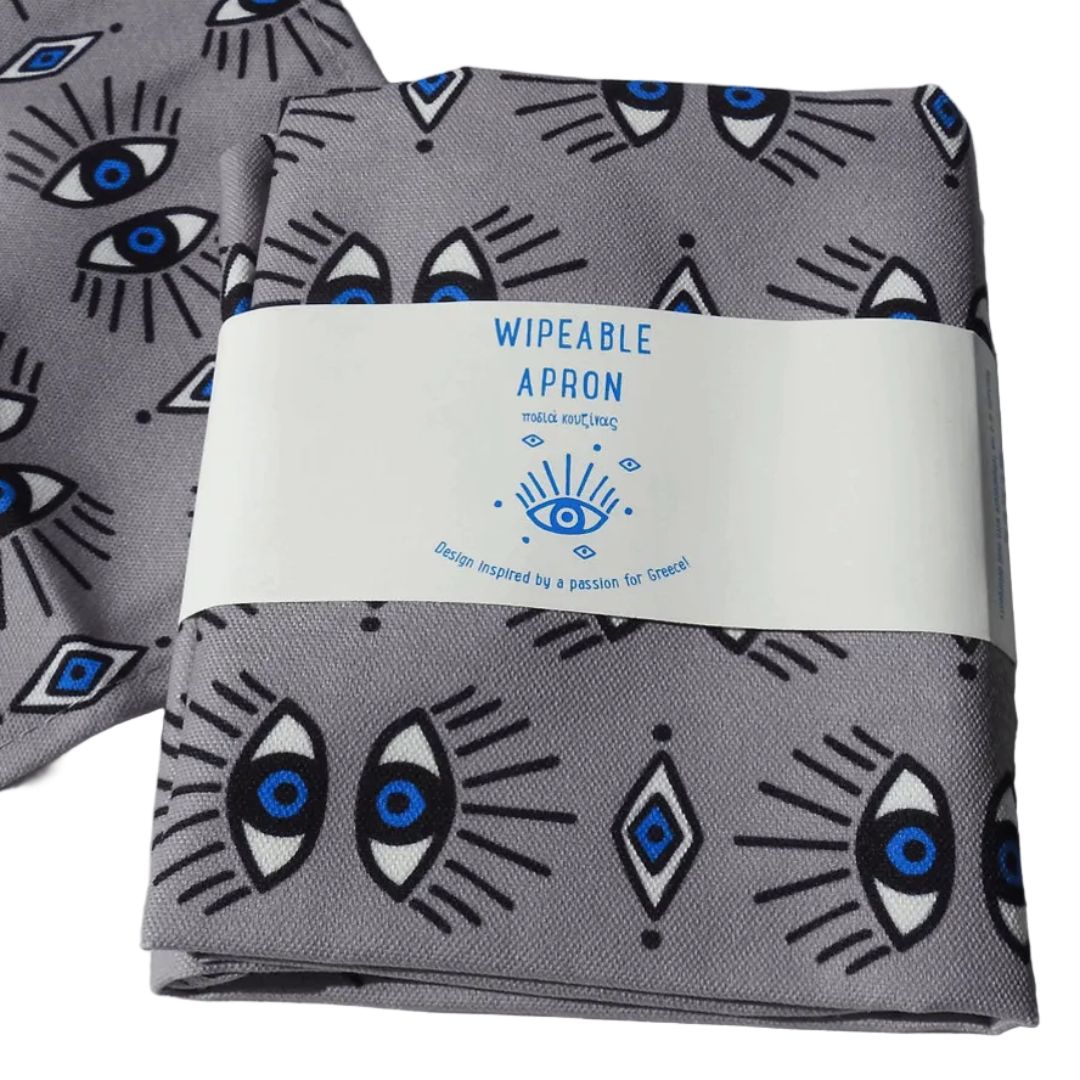 Packaged Greek eye print apron