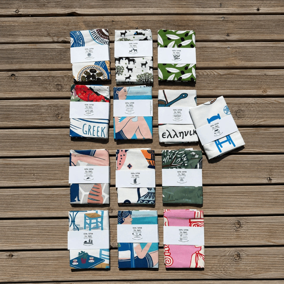 Greek cotton tea towel collection