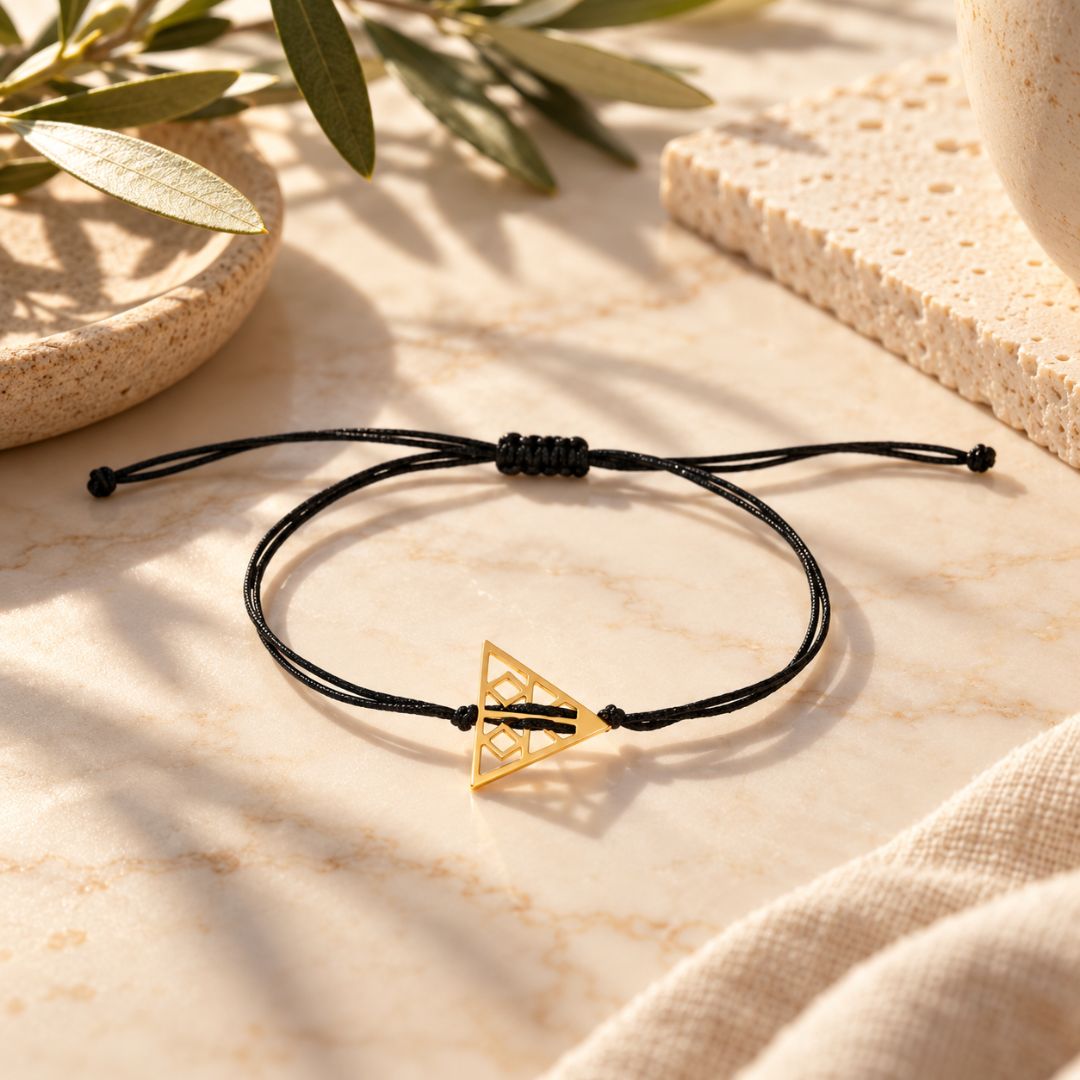 Gold geometric bracelet closeup