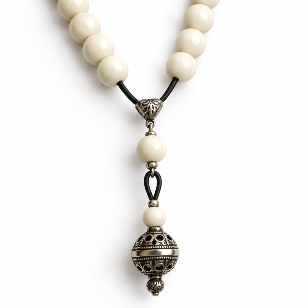 Ivory prayer beads silver ornament