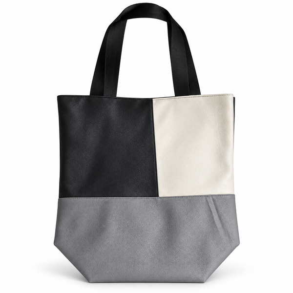 Black & Grey Faux Leather Panel Shoulder Tote Bag