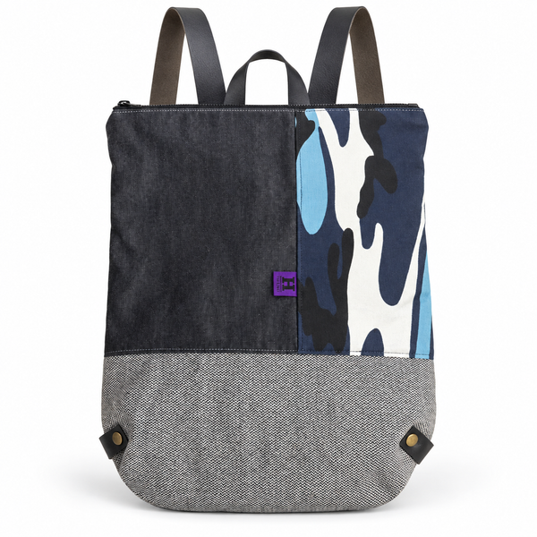 Charcoal & Blue Abstract-Panel back bag