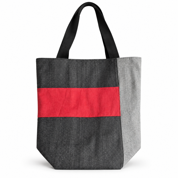 Red Stripe Cotton-Linen Reversible Tote Bag