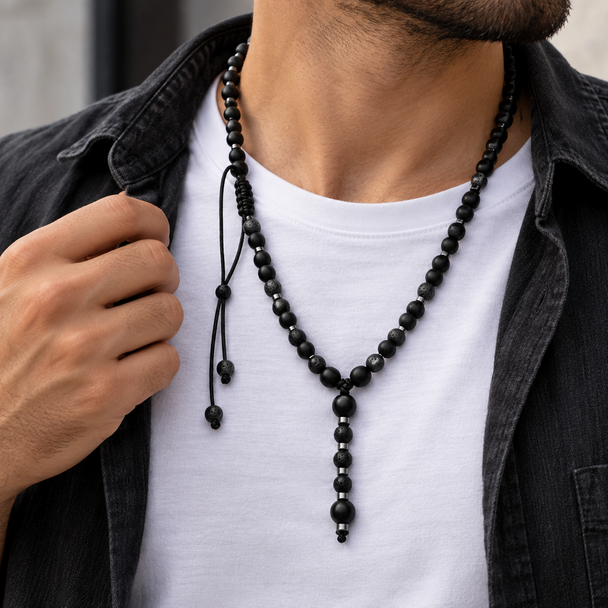 Ares Men's Adjustable Lava Stone Necklace