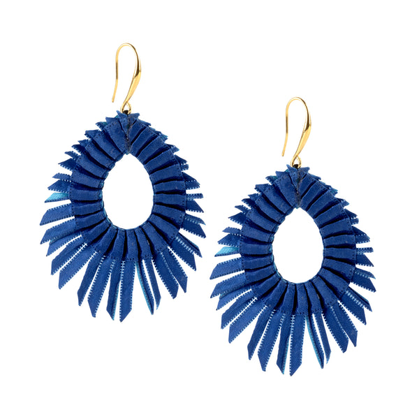 Blue Dona pleated satin earrings by Alexandra Tsoukala