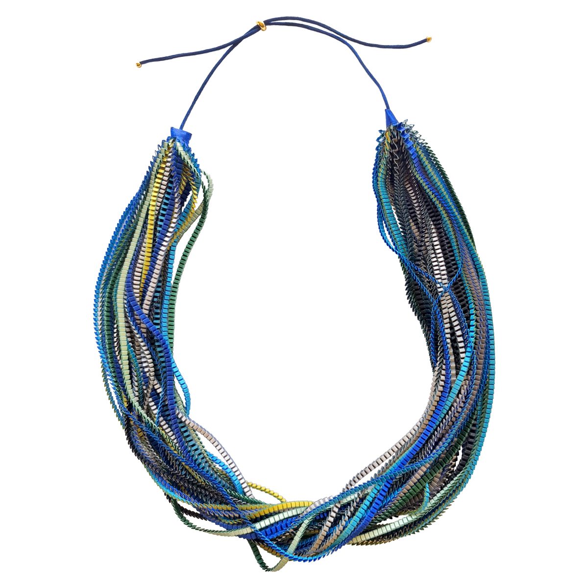 Blue Gold Fryni pleated satin necklace by Alexandra Tsoukala