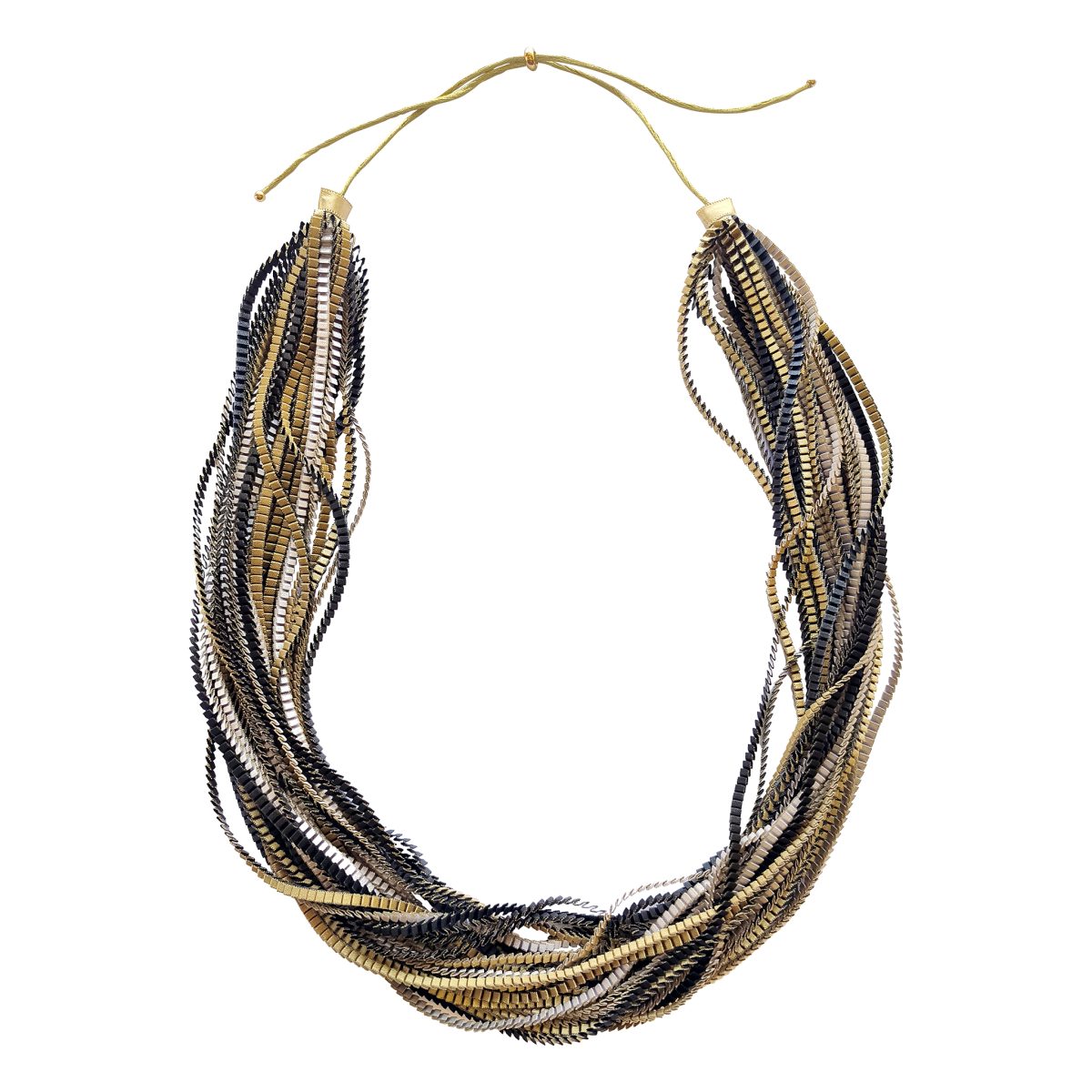 Gold Khaki Fryni pleated satin necklace by Alexandra Tsoukala