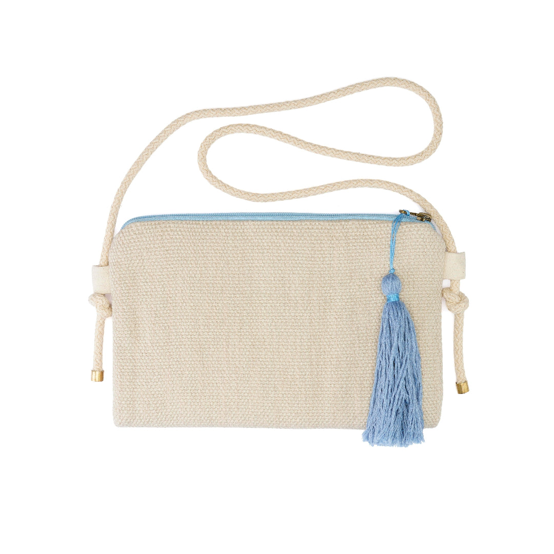 Shoulder Bag Blue – handwoven Greek cream cotton crossbody bag, alternate view | Thalassea