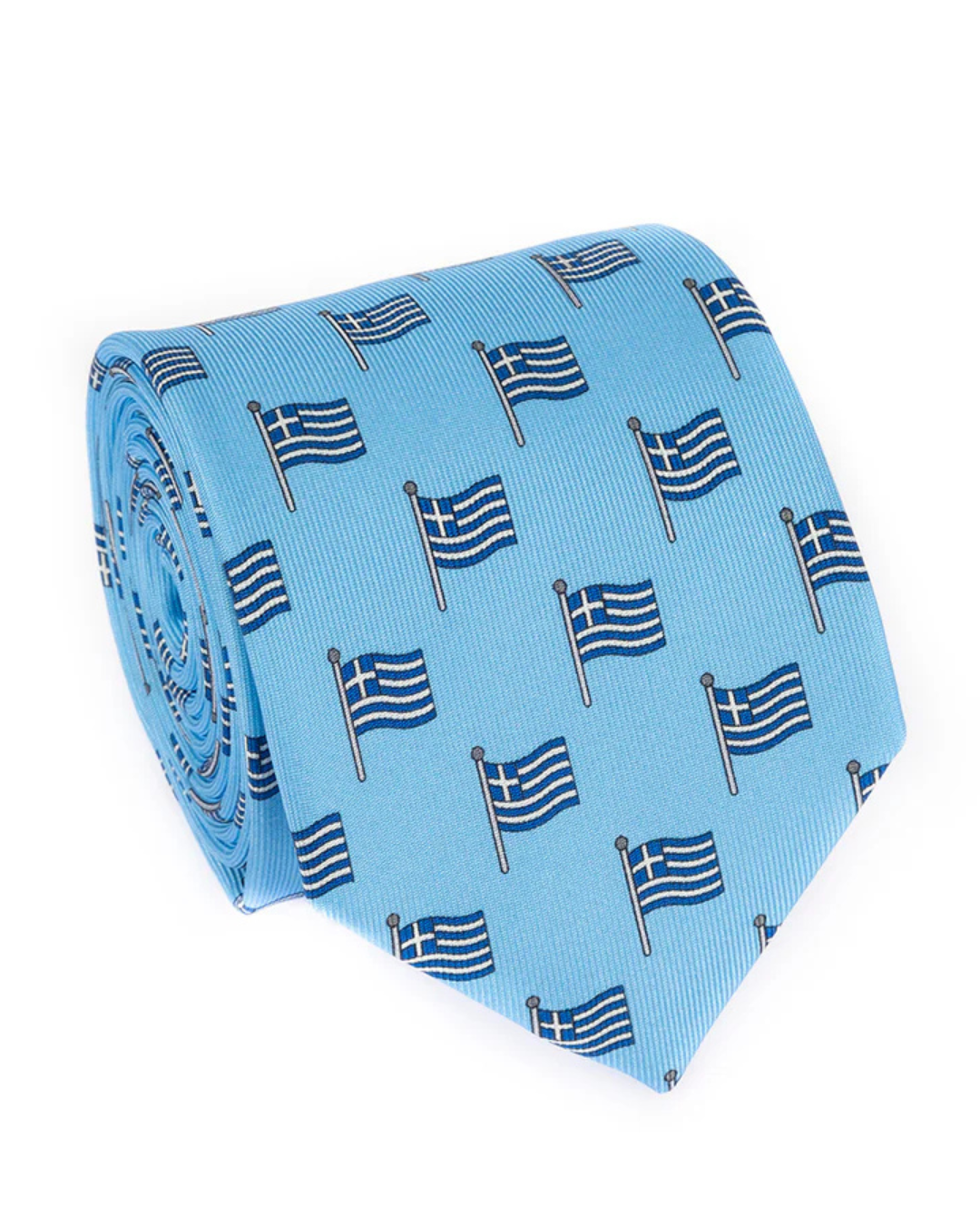 Blue tie with Greek flag pattern on a white background