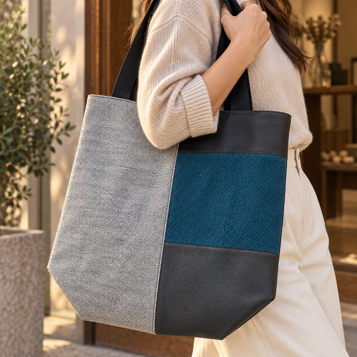 Teal & Grey Reversible Tote Bag