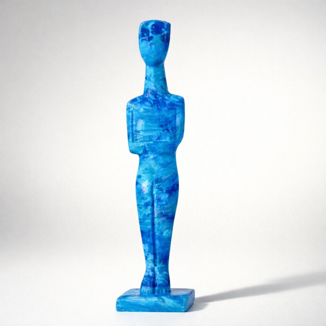 Blue abstract sculpture on a white background