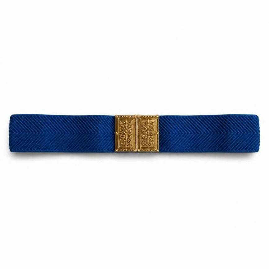 Royal Blue Belt Byzantio by Tzave Designs – royal blue elastic belt with gold-tone Byzantine buckle