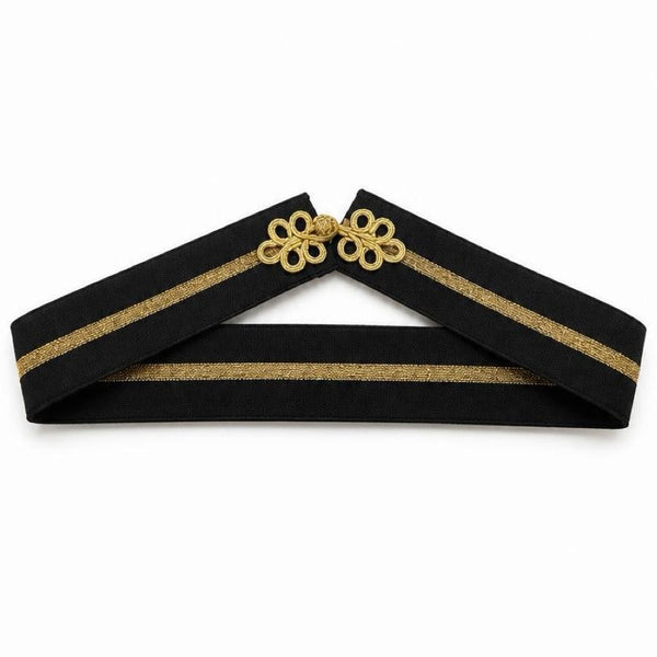 Gold Black Belt Byzantio by Tzave Designs – black belt with twin gold-tone loop closure