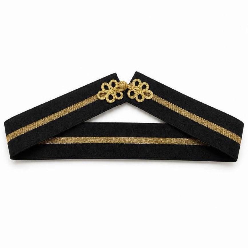 Gold Black Belt Byzantio by Tzave Designs – black belt with twin gold-tone loop closure